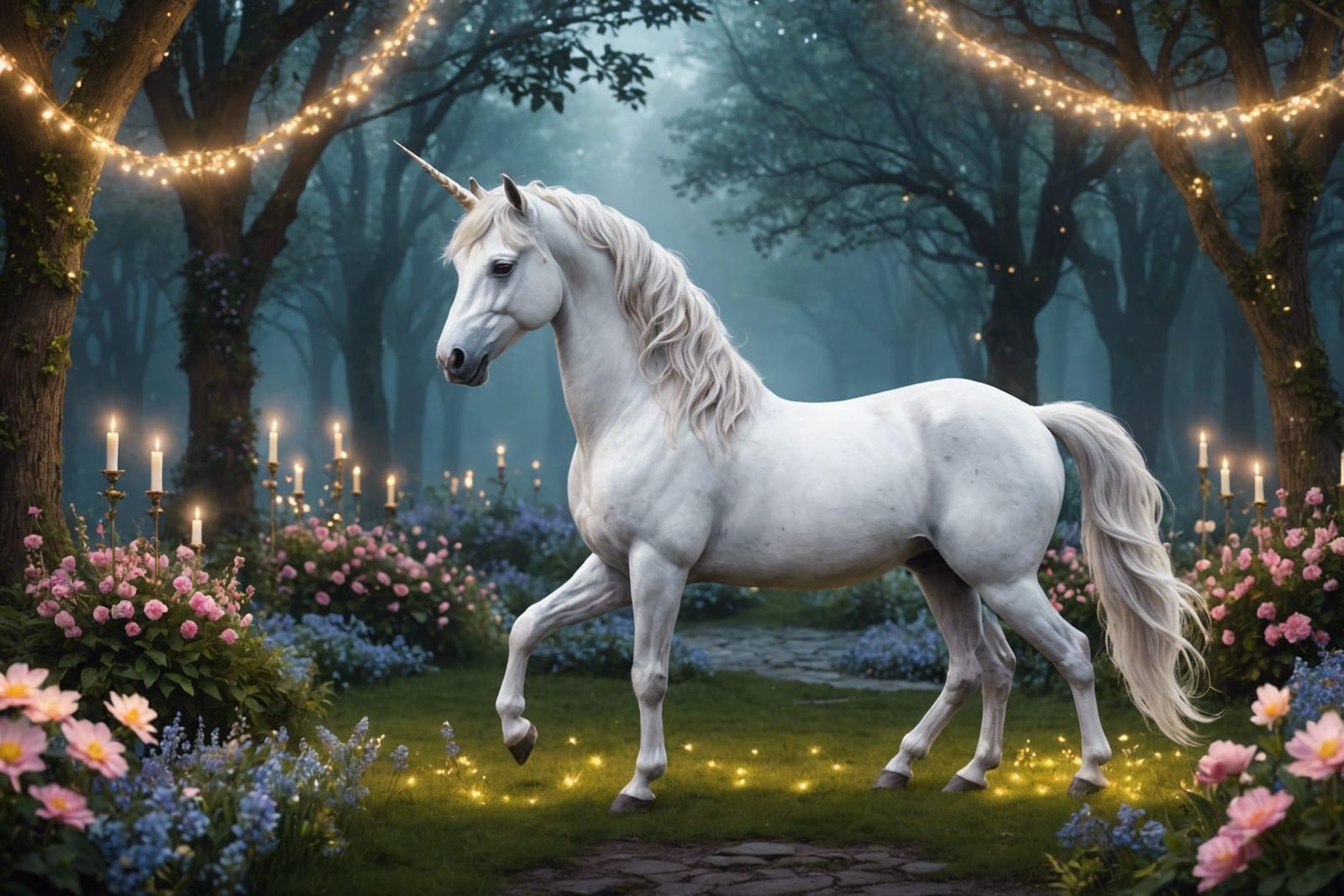 Unicorn in Mystical Avalon Realm