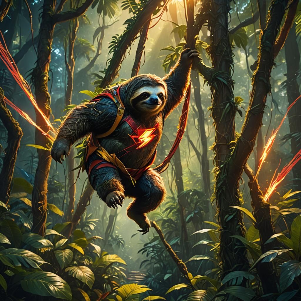Sloth as The Flash in Jungle, Fantasy Art