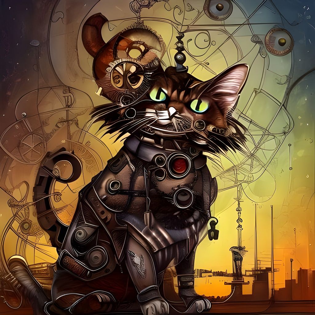 Steampunk Cat with Blue Eyes