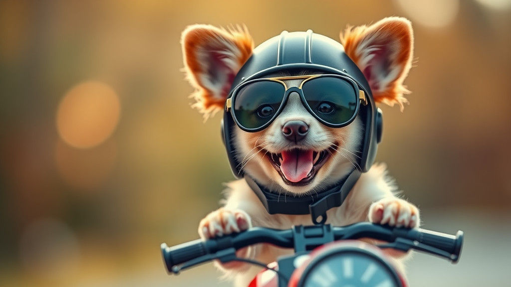 Puppy Aviator Rides Toy Motorcycle: Nostalgic Americana Phot...