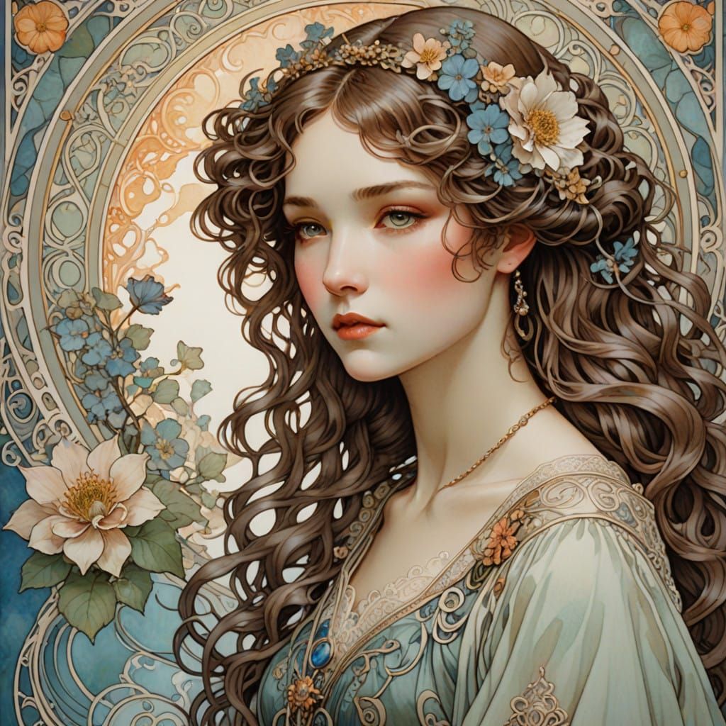 Feminine Fantasy in Dreamlike Art Nouveau Style