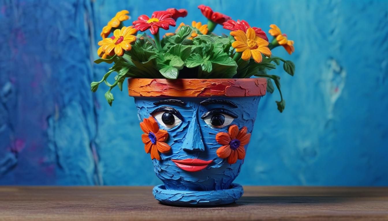 Charming Claymation Flower Pot with Impasto Texture