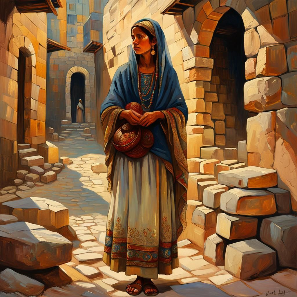 Woman in Jerusalem: Impressionistic Oil Painting