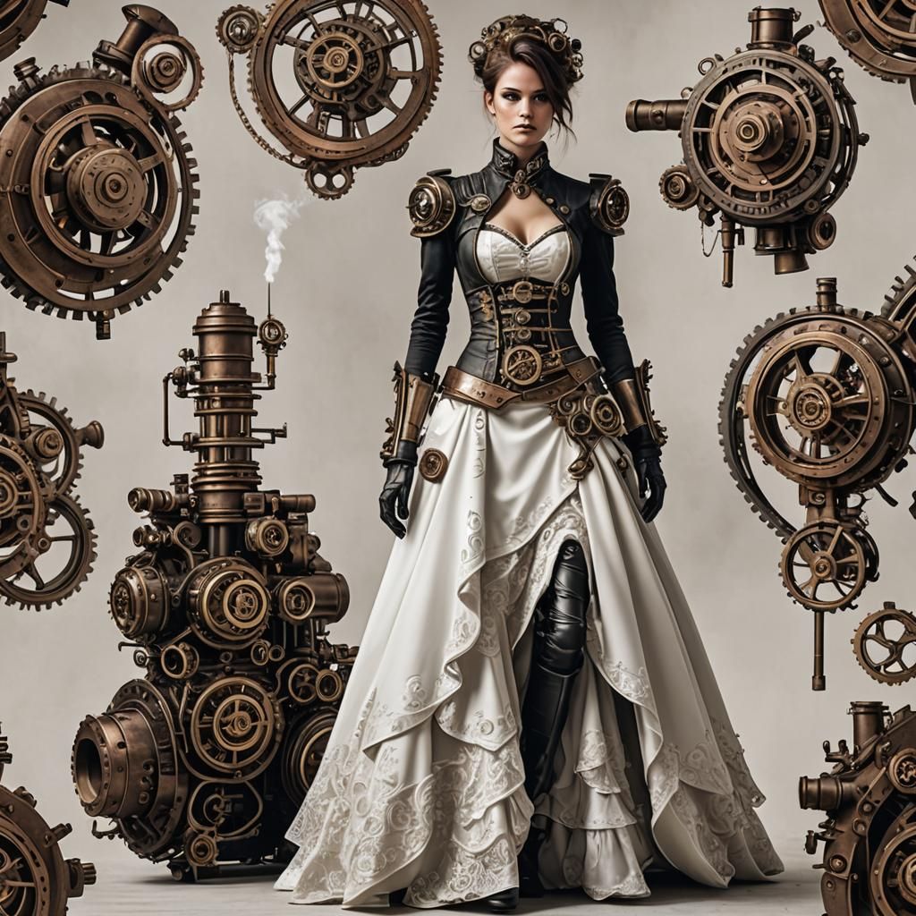Cyberpunk Steampunk Wedding Dress with Engine Detail