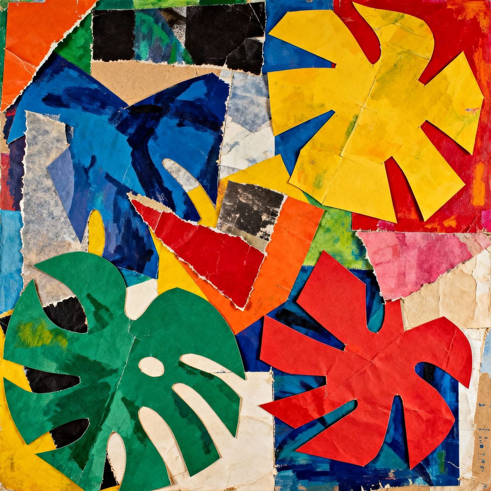 Vibrant Mixed Media Collage with Layered Paper Textures