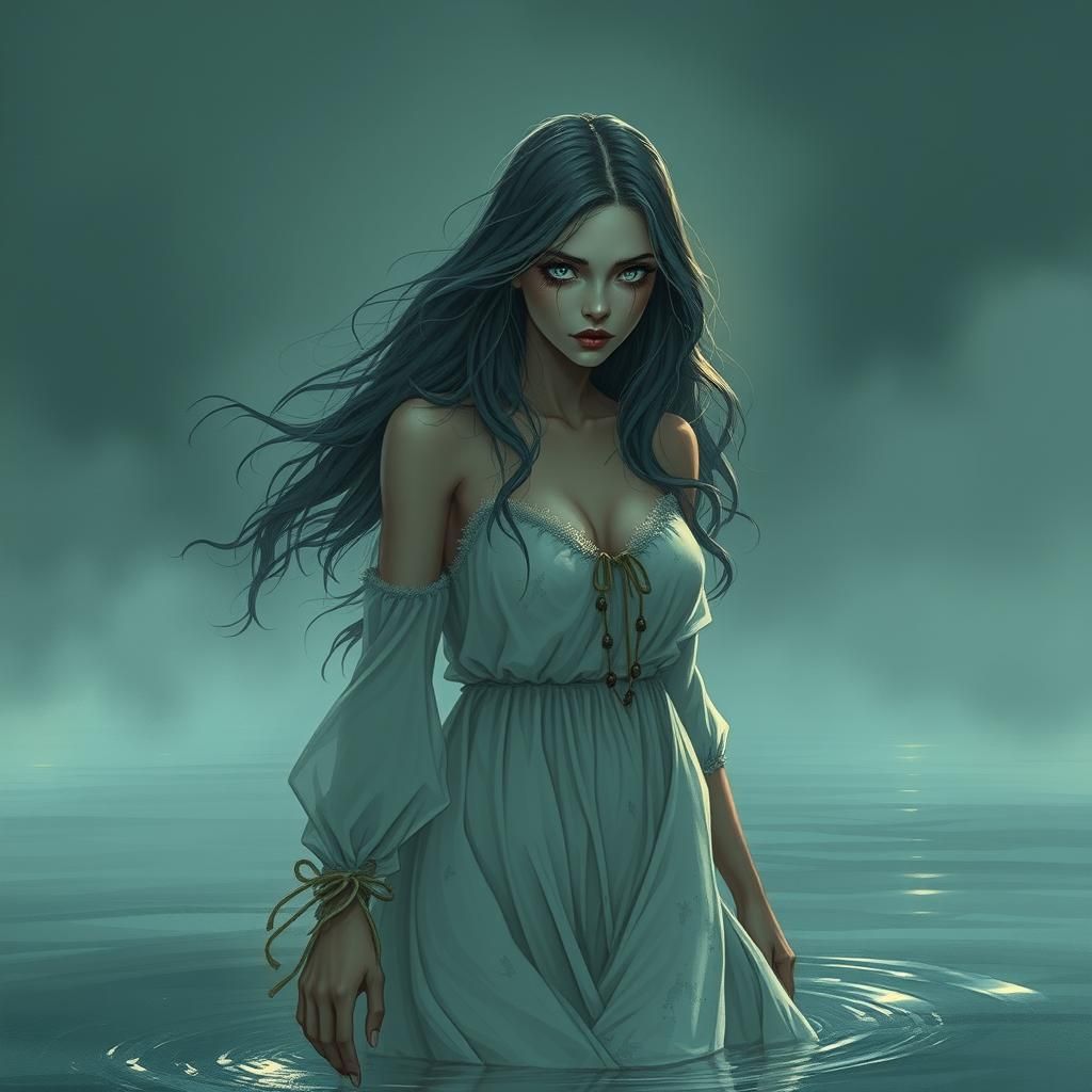 Ethereal Ghostly Woman Floating in Water