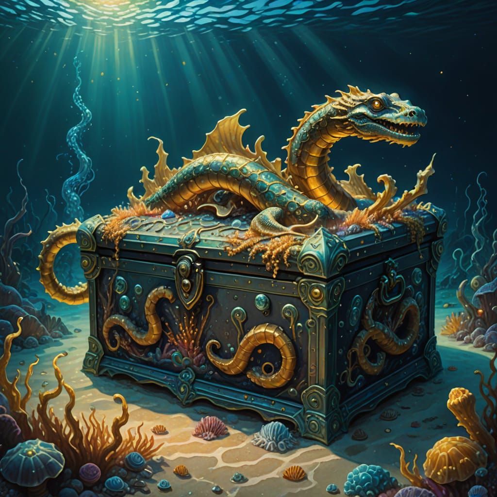 Magical Sea Serpent Guarding Sunken Treasure