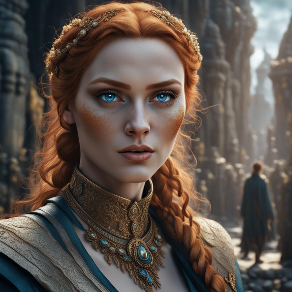 Beautiful Ginger Woman Portrait in Detailed Digital Painting