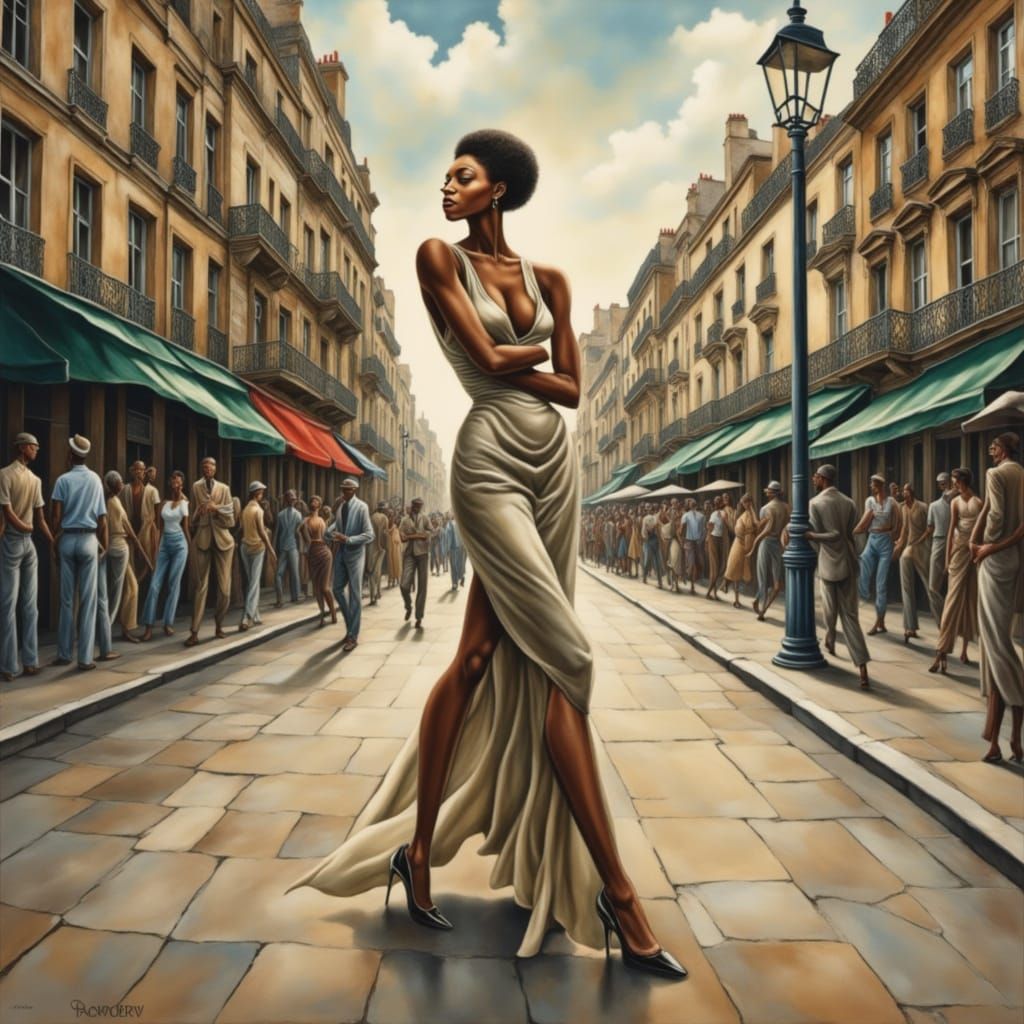 Parisian Elegance: Impressionistic Pin-Up in Encaustic Style