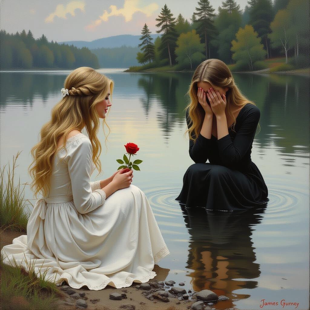 Woman's Dual Reflection: Joy and Sorrow