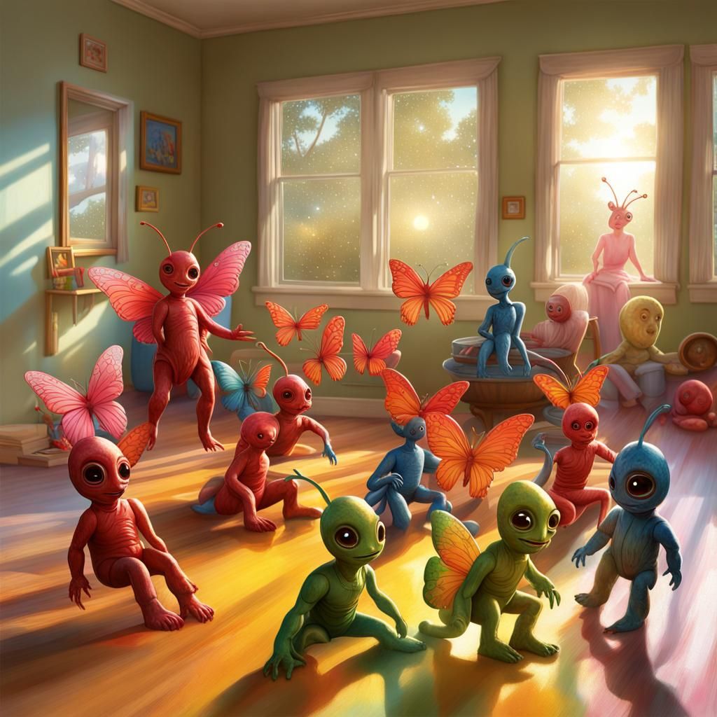 Martian Aliens on Playground in Australian Tonalism