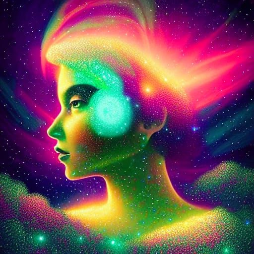 Woman's Face Superimposed Over Aurora in Fantasy Art
