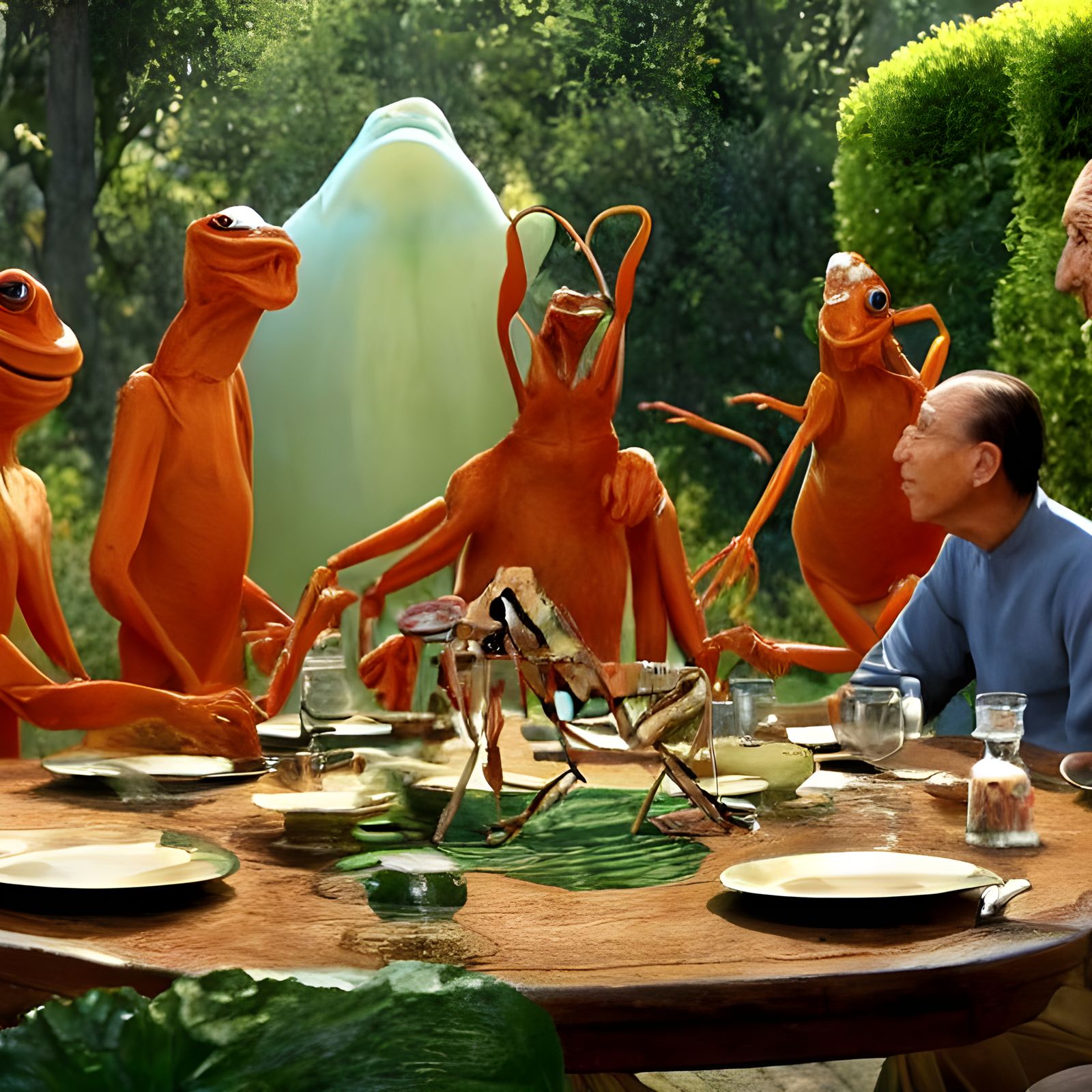 Fantastic Creatures at a Table, Cartoon Style