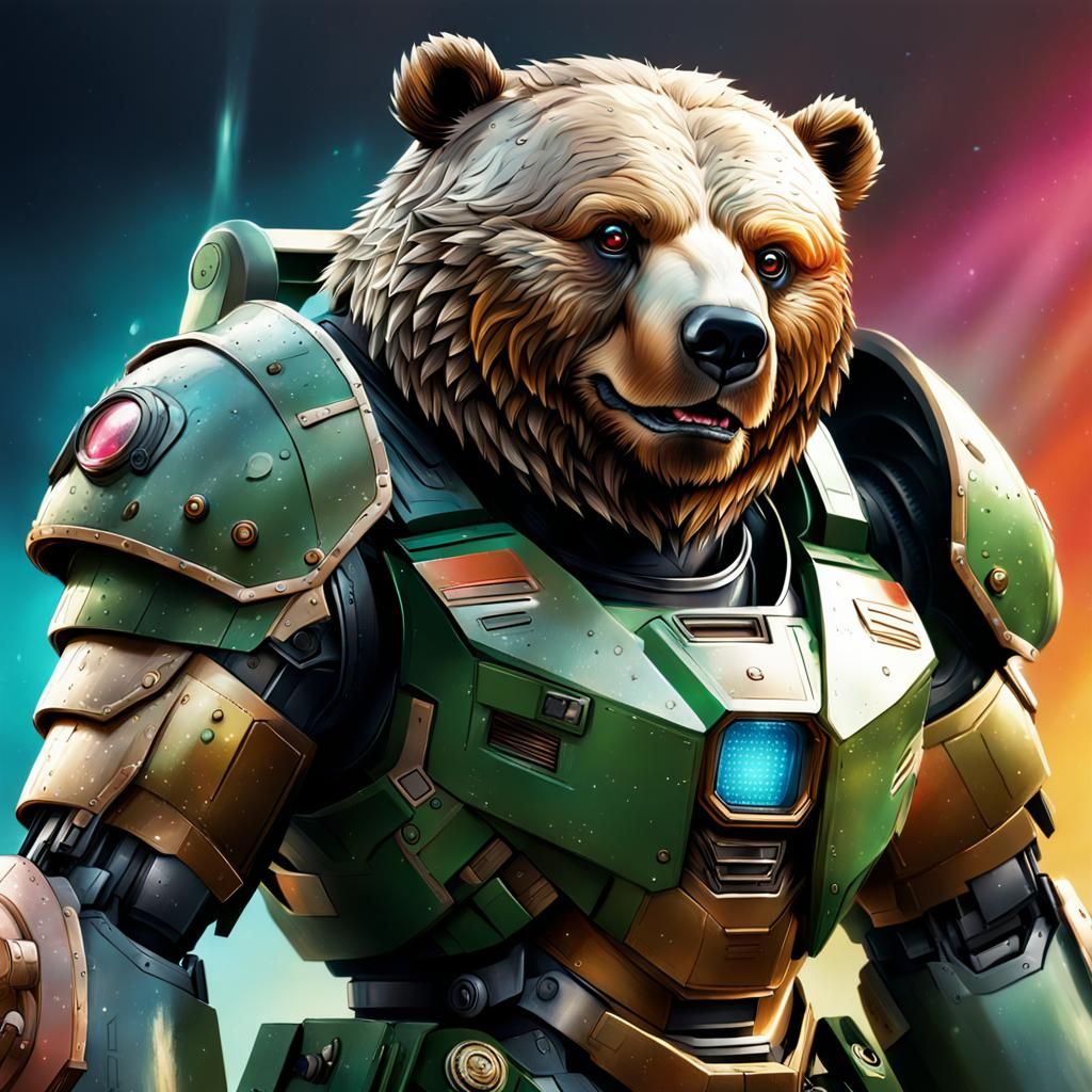 Armored Bear in Zaku Armor: Hyperrealistic Concept Art