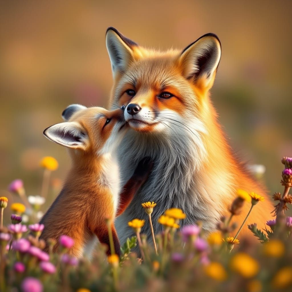 Affectionate Foxes in Highland Meadow