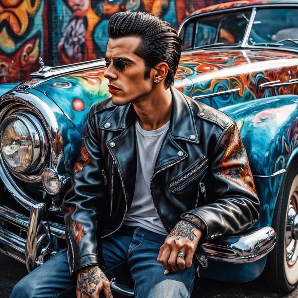 Confident Greaser in Kaleidoscope, Ultra Detailed