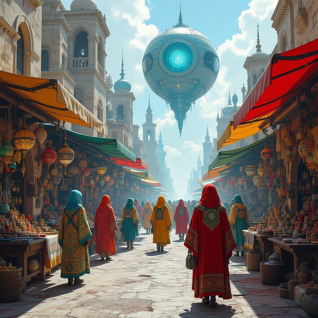 Exotic Alien Marketplace Blending Surreal and Futuristic Sty...