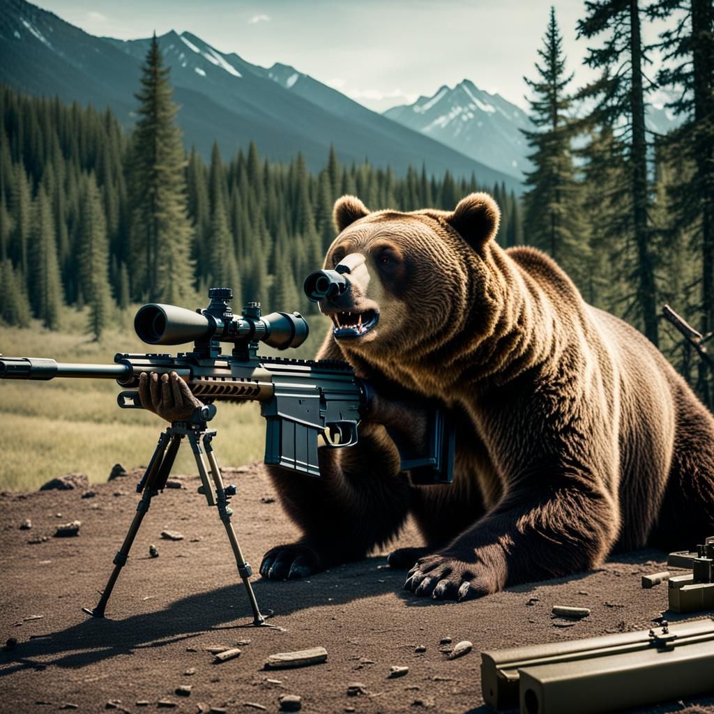 Grizzly Bear Shoots 50 Caliber Rifle: Cinematic Still