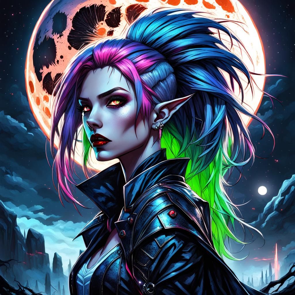Futuristic Vampire Queen with Neon Hair