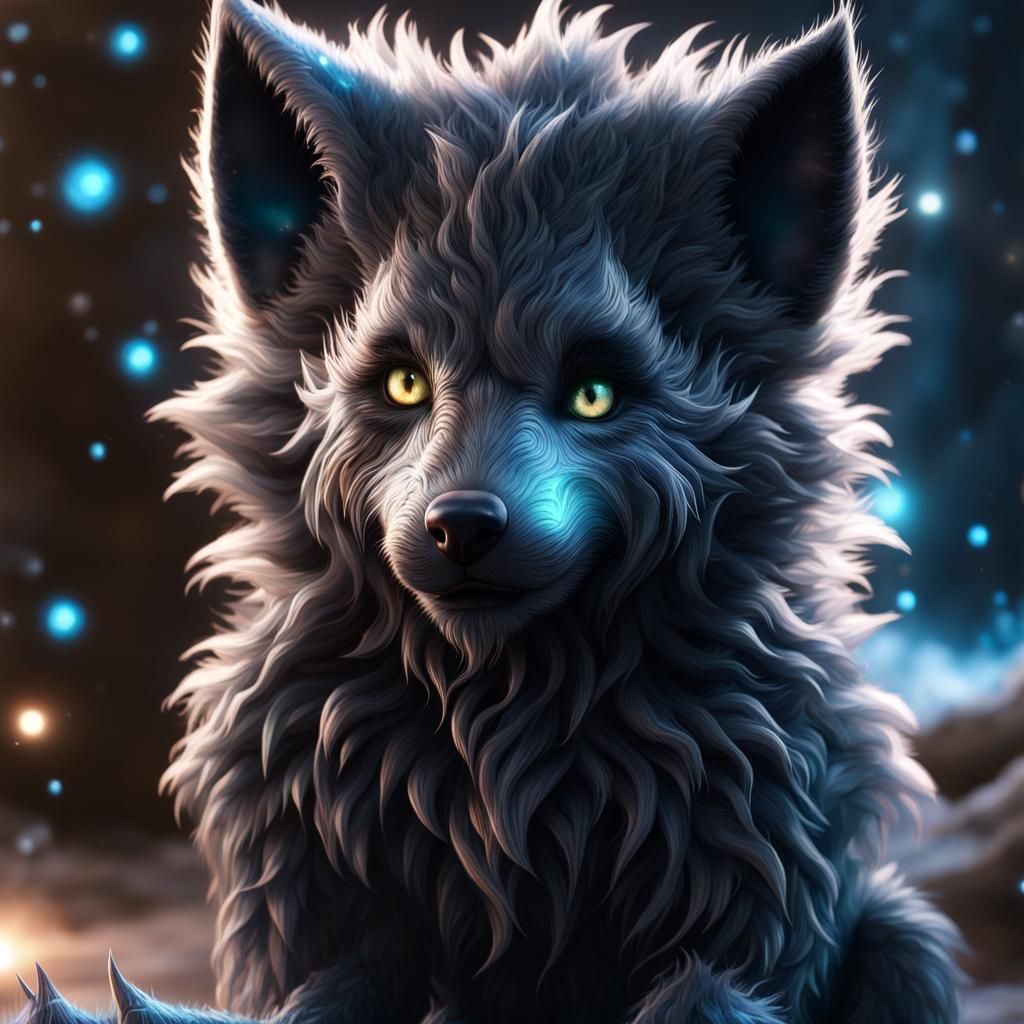 Adorable Baby Werewolf with Nebula Eyes, CGI Fine Art