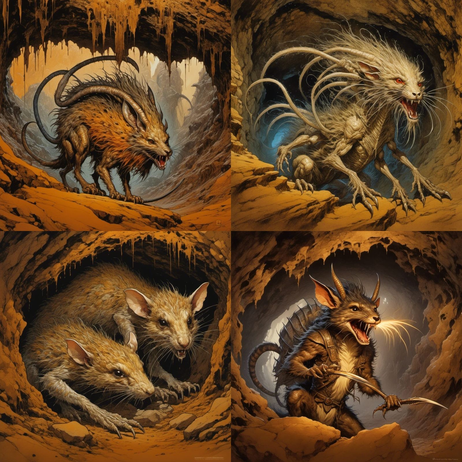 Alien Vermin Emerges from Dark Cave: Ink Illustration