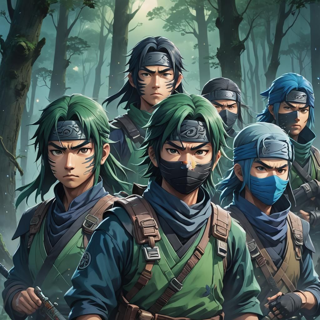 Ninjas Ready for Battle in 3D Anime Art