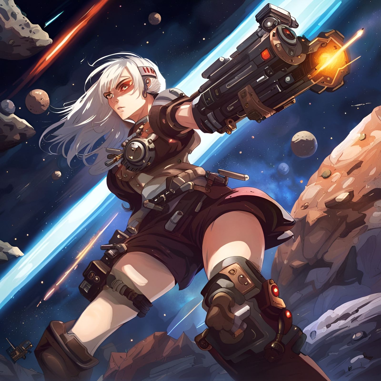 Anime Space Pirate Battles in Asteroid Belt