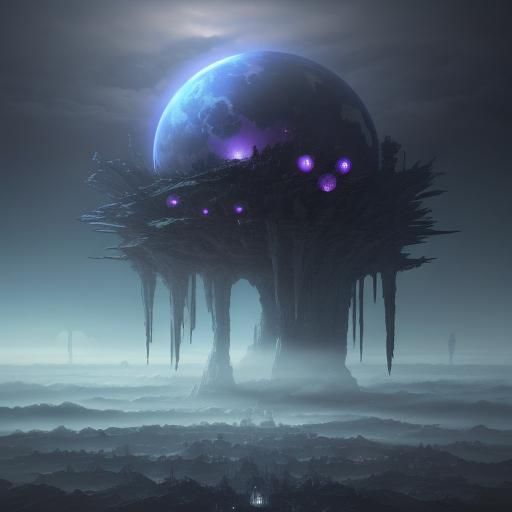 a jar containing a miniature
alien planet, with strange
crea...