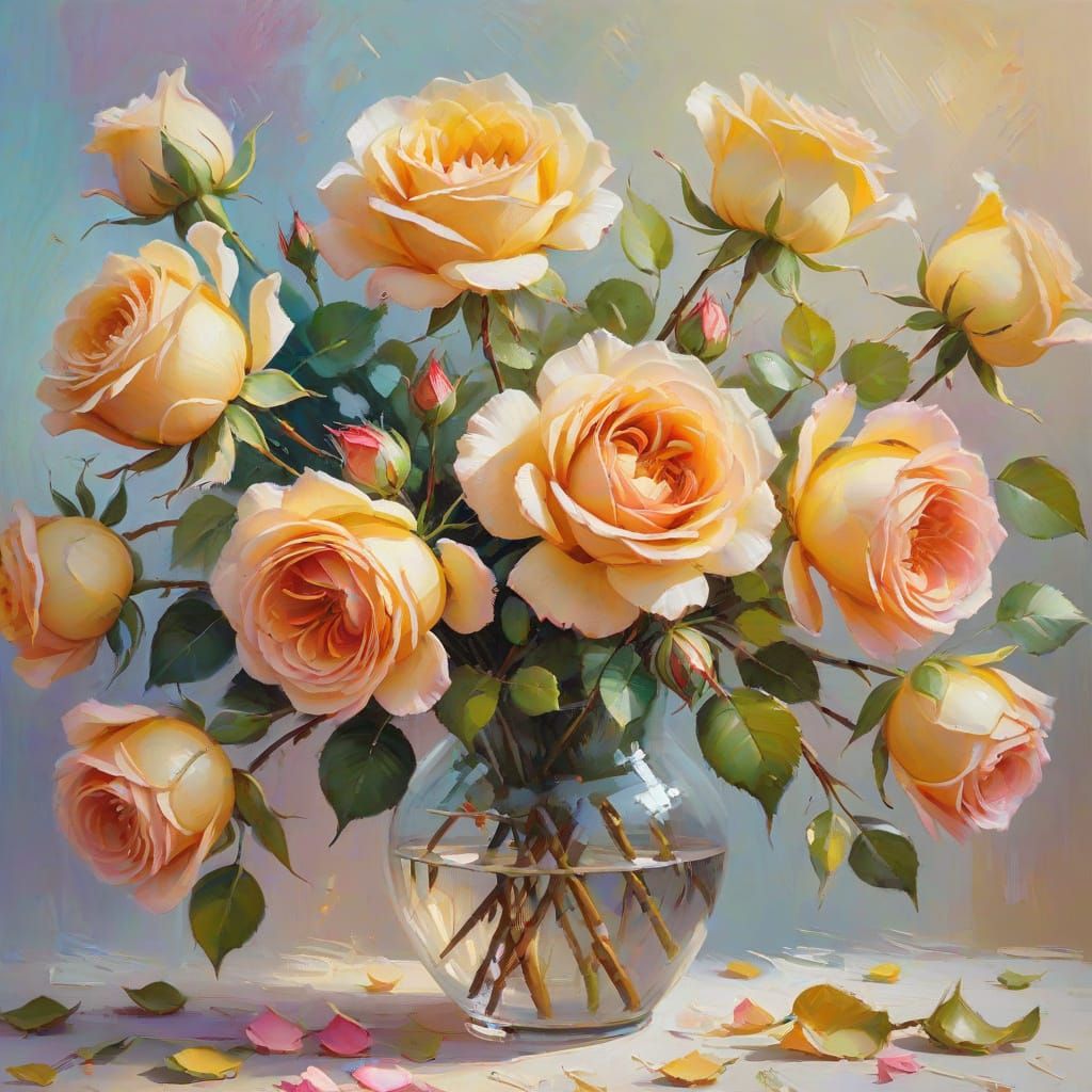 Vibrant Oil Painting of Rose Bouquet