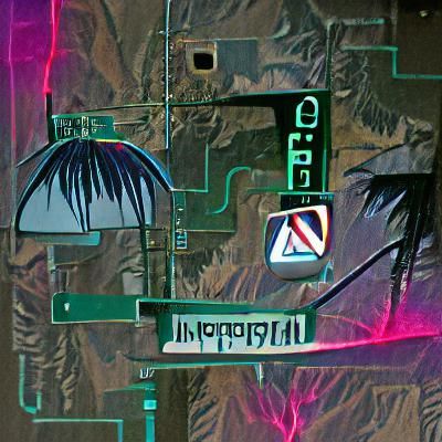 Tropical Cyberpunk Street Sign Against Black Hills