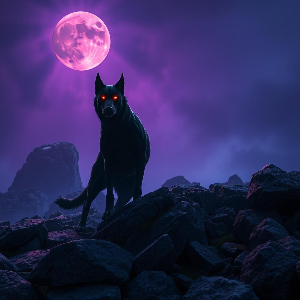 Spectral Black Hound on Dartmoor in Dark Fantasy Style