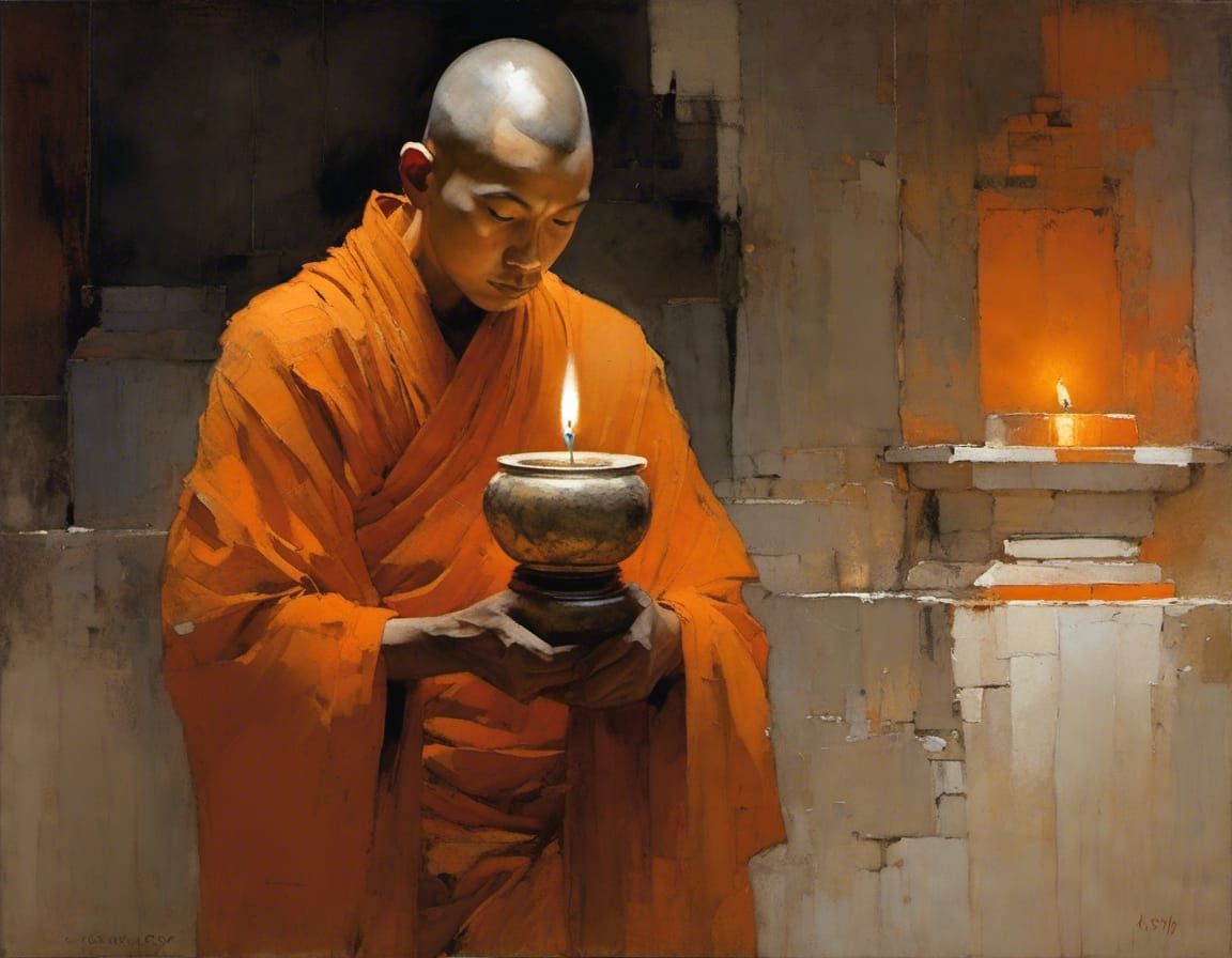 Monk with Candle in Chiaroscuro Lighting