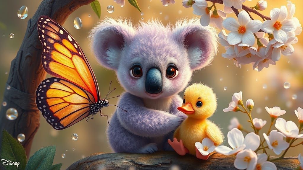 Koala, Butterfly, Duckling in Magical Forest