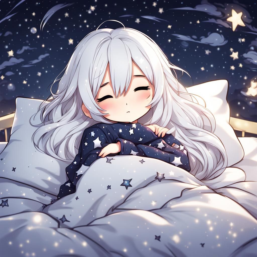 Sleeping Chibi Girl in Starry Night Clothing