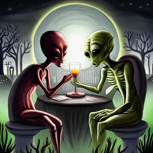 Alien Abduction: Roswell Communion in Watercolor Style