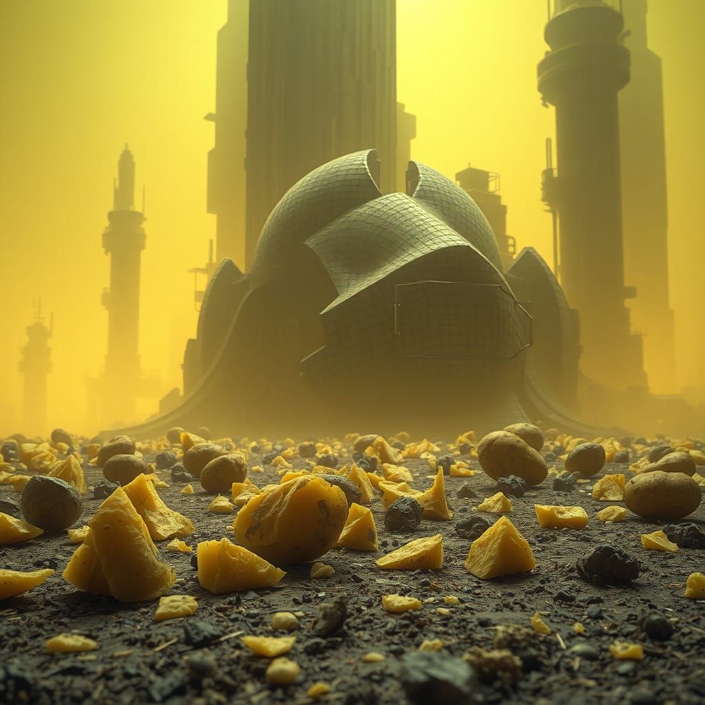 Dystopian Potato Wasteland in Gritty Photorealism