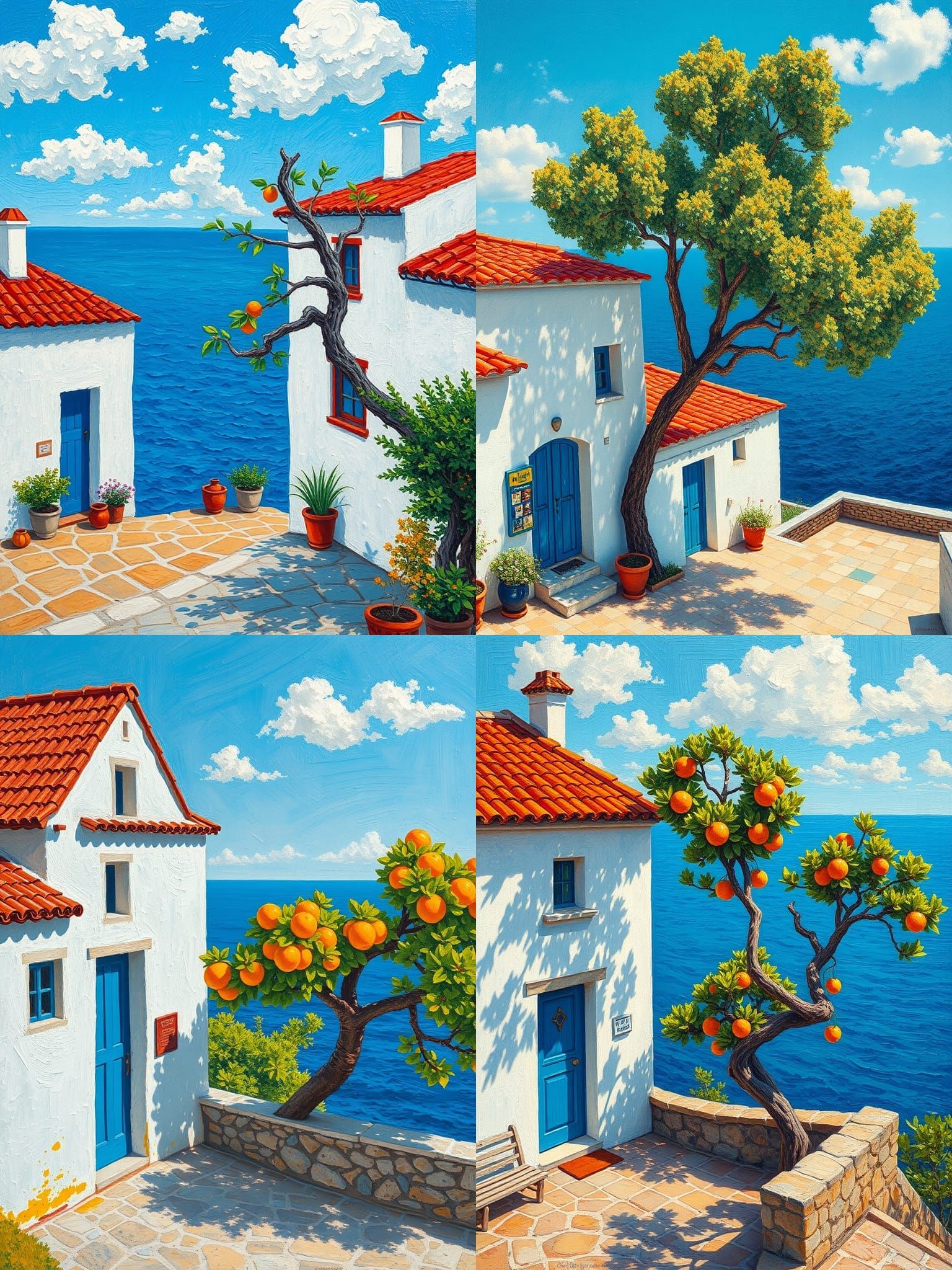 Impressionist Mediterranean Coastal Scene with Orange Tree