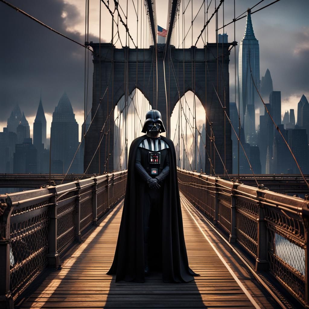 Darth Vader on Brooklyn Bridge in Detailed Painting