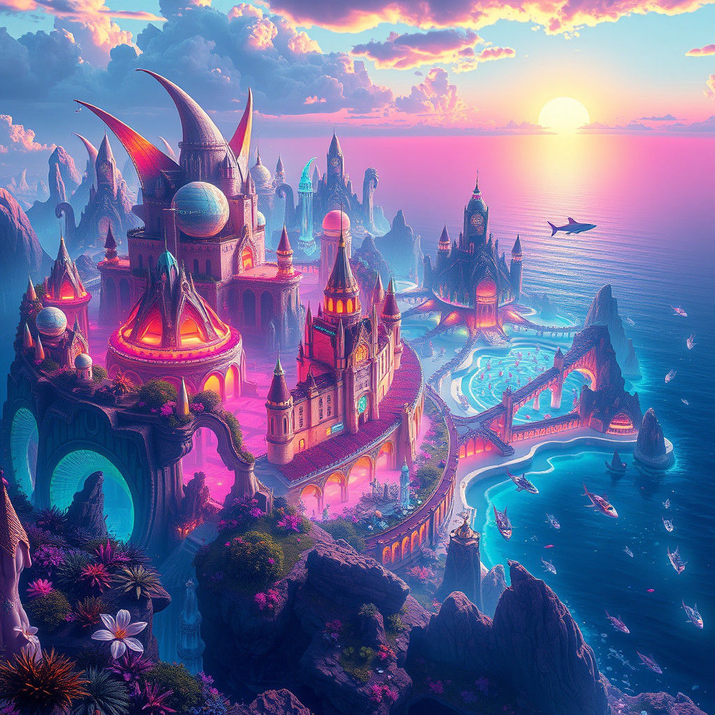 Iridescent Shark Cityscape on Crystal Coast