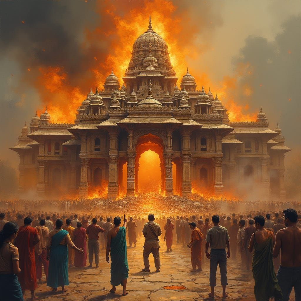 Temple Ablaze in Indian Chaos