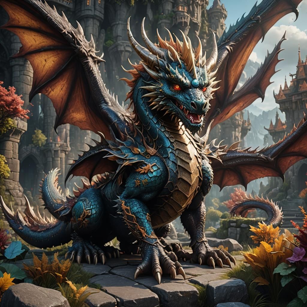 Detailed Fluffy Dragon with Multiple Wings