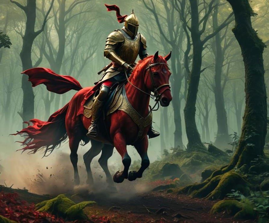 Red Knight Rider: Detailed Fantasy Concept Art