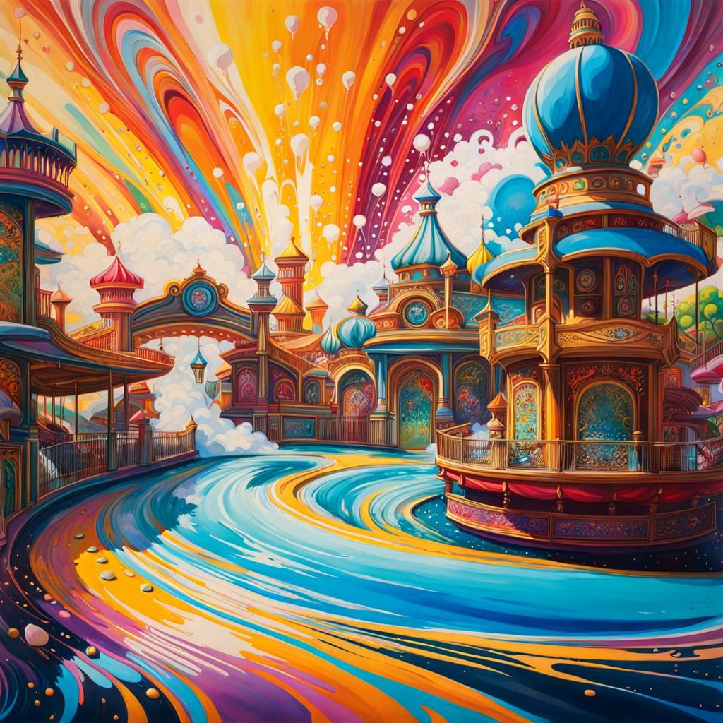 Vibrant Theme Park in Splash Art Style