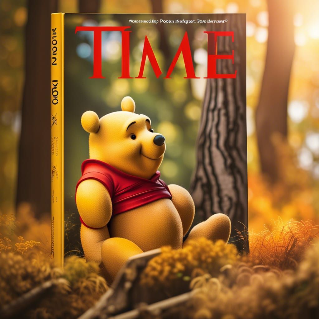detailed Winnie the Pooh on the cover of Time Magazine , Professional photography, bokeh, natural lighting, canon lens, ...