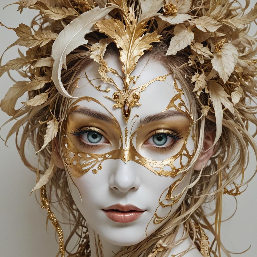 Ethereal Porcelain Mask in Watercolor Digital Illustration