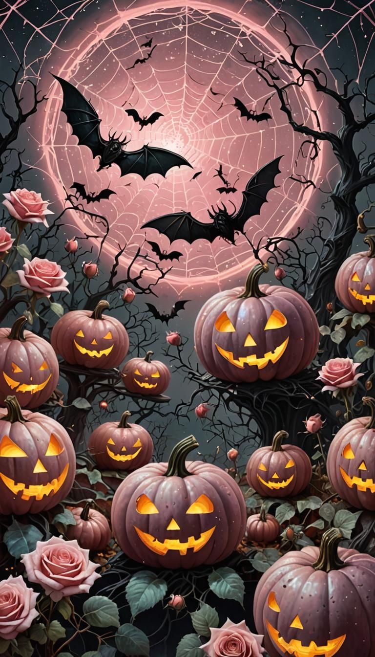 Halloween Pumpkins with Roses in Cosmic Horror Style