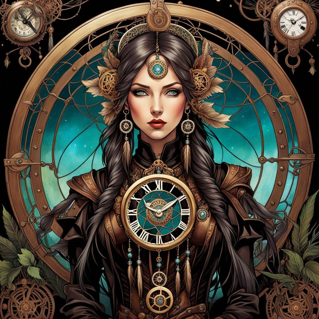 Steampunk Dreamcatcher in Fantasycore Splash Art Style