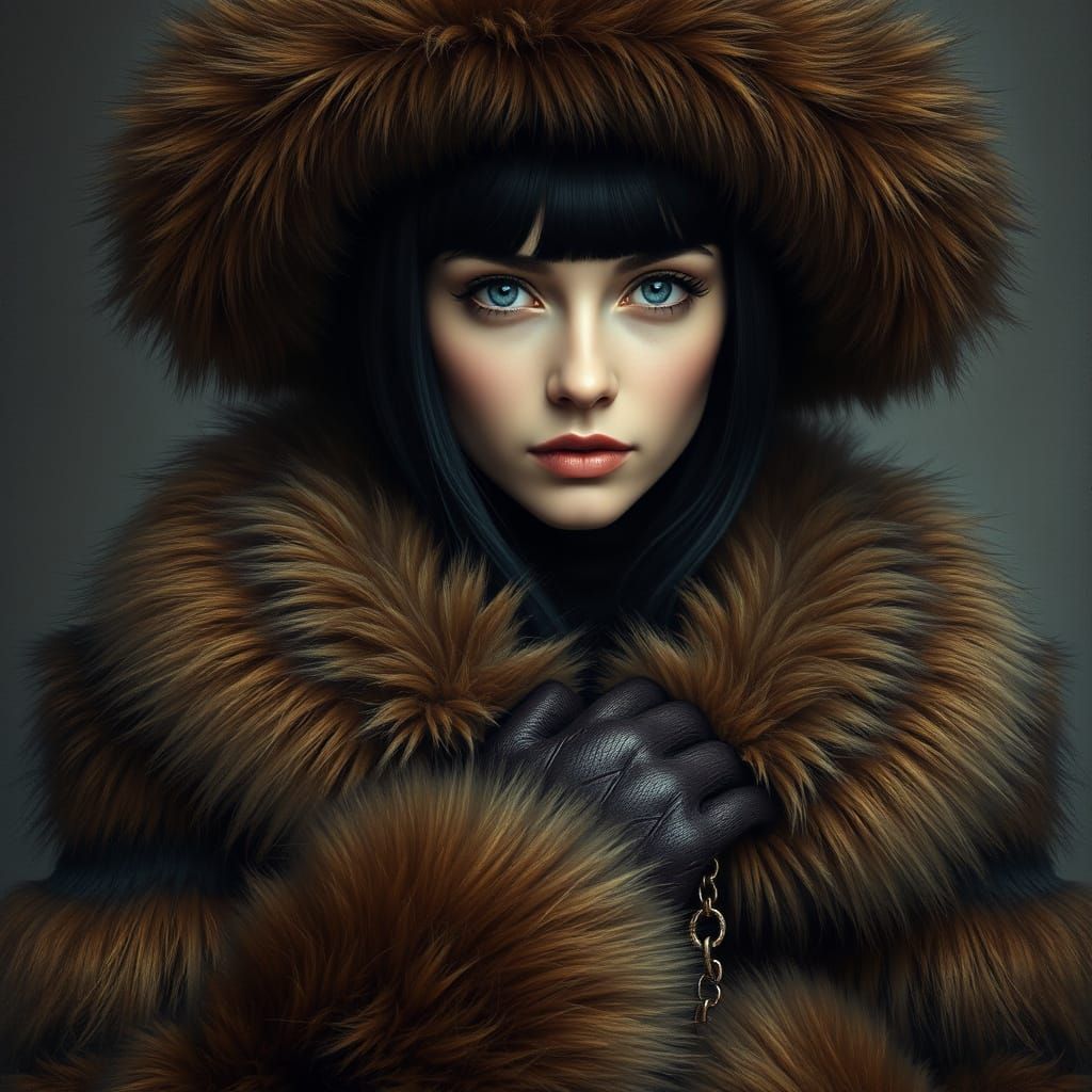 Glamorous Russian Aristocrat in Opulent Fur Finery