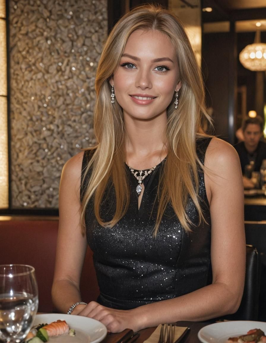 Blonde Model's Dinner Date in Japanese Restaurant