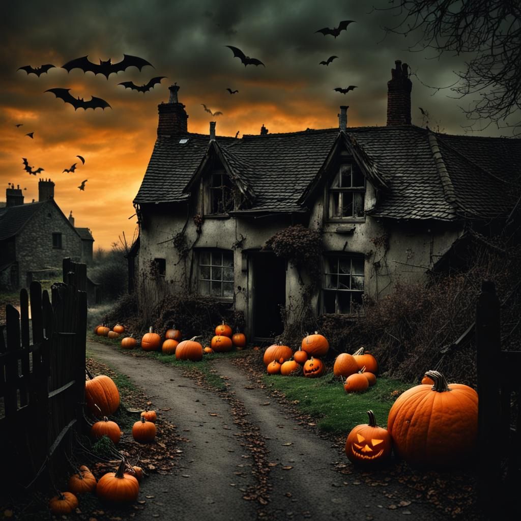 Haunted Village with Ghosts in Spooky Countryside